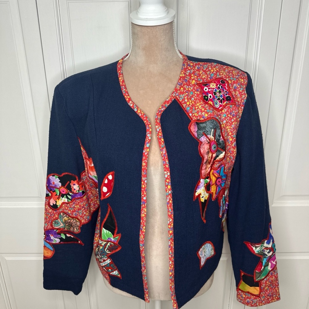 VTG Spirit Creations Women’s Jacket Size Large Quilted Open Front Blazer Artsy